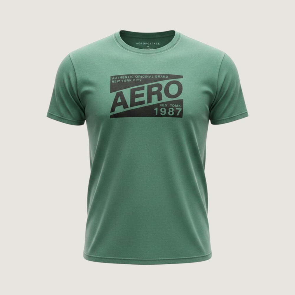 Aeropostale Mens Graphic T-Shirt Green Short‎ Sleeve Crew Neck 100% Cotton M